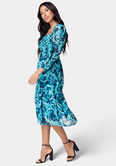 Bebe Printed Chiffon Midi Dress In Blue Paisley