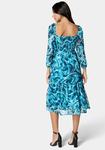 Bebe Printed Chiffon Midi Dress In Blue Paisley