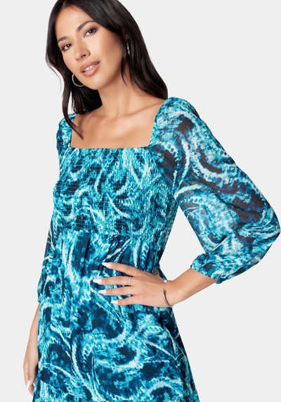 Bebe Printed Chiffon Midi Dress In Blue Paisley
