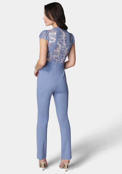 Bebe Caged Lace Catsuit In Chambray Blue