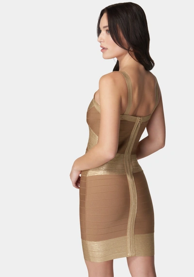 Bebe Color Block Bandage Dress In Golden,nude