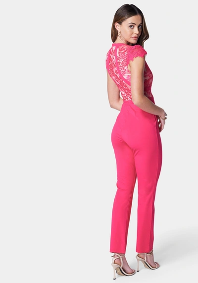 Bebe Caged Lace Catsuit In Raspberry Sorbet
