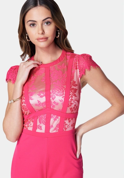 Bebe Caged Lace Catsuit In Raspberry Sorbet
