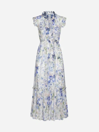 Shop Zimmermann Natura Print Viscose Midi Dress In Blue Garden Print