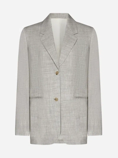 Shop Totême Viscose And Linen-blend Tailored Blazer In Oat Melange