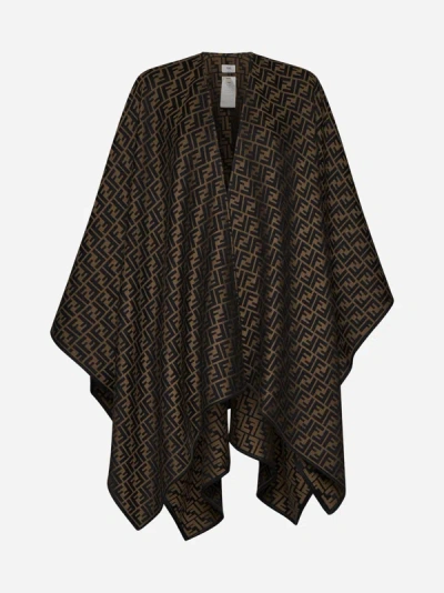 Shop Fendi Ff Wool And Silk Poncho In Brown