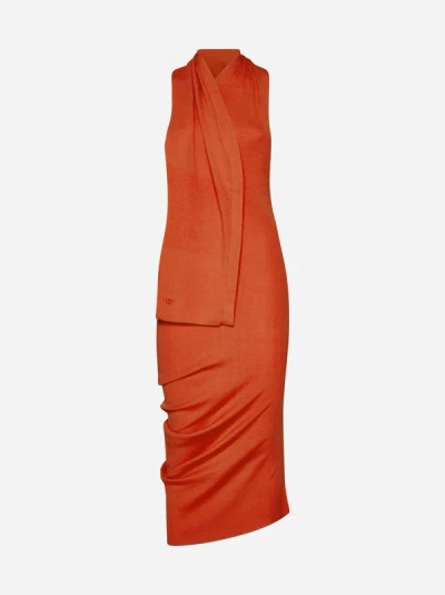 Shop Fendi Cotton And Silk Midi Dress In Orange