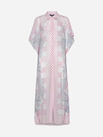 Shop Versace Print Swim Robe Kaftan In Pink,white,silver
