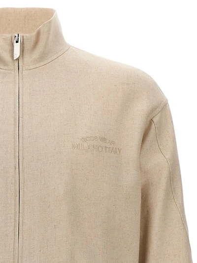 Shop Gcds 'linen Blend Logo Track' Sweatshirt In Beige