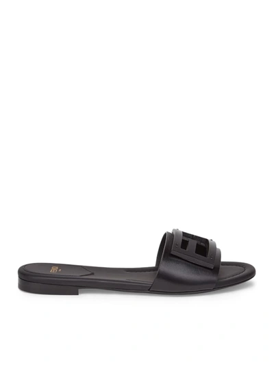 Fendi Baguette Ff Tube Medallion Flat Sandals In Black
