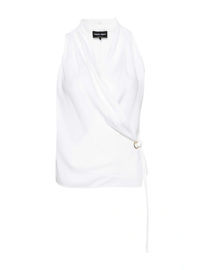 Shop Giorgio Armani Draped Silk Blouse In White
