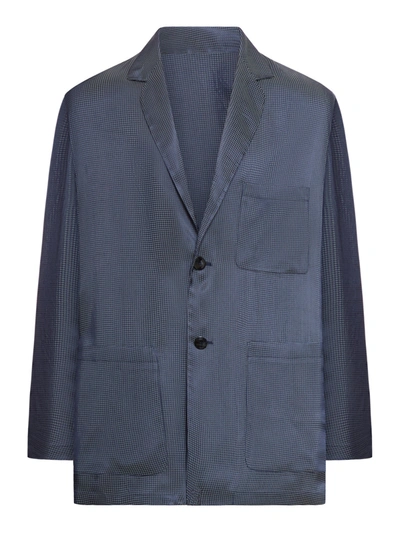 Shop Giorgio Armani Single-breasted Jacket In Asv Jacquard Viscose Blend In Blue
