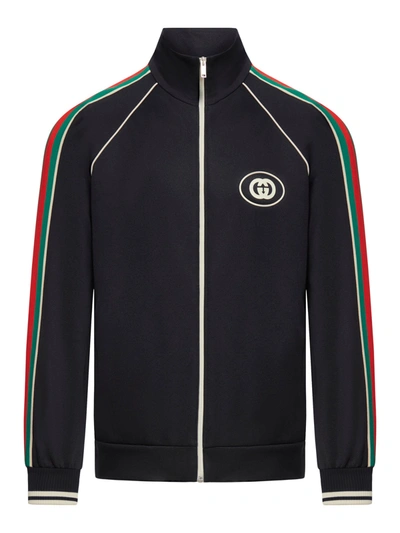Shop Gucci Technical Jersey Jacket With Zip In Black