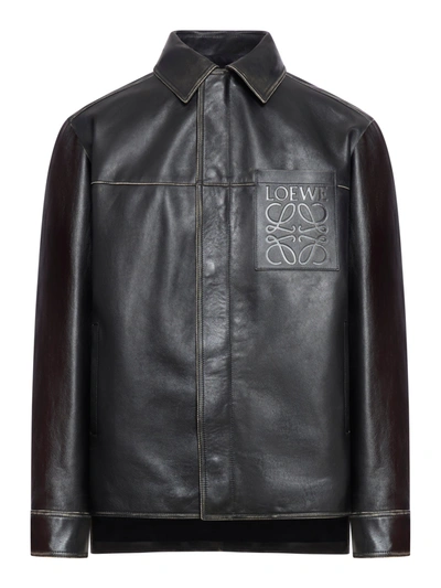 Shop Loewe Zip-up Shirt Jacket In Calfskin Nappa In Black