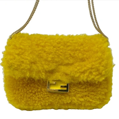 Shop Fendi Mamma Baguette Yellow Fur Shoulder Bag ()