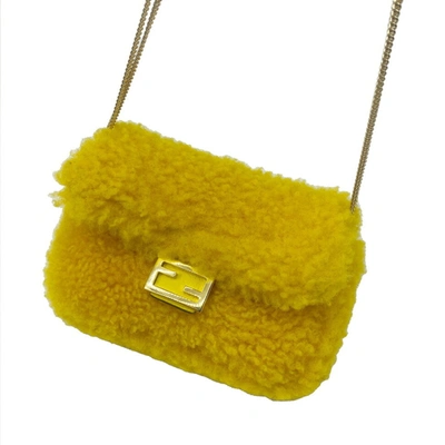 Shop Fendi Mamma Baguette Yellow Fur Shoulder Bag ()