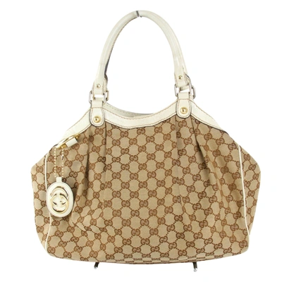 Shop Gucci Sukey Brown Canvas Tote Bag ()