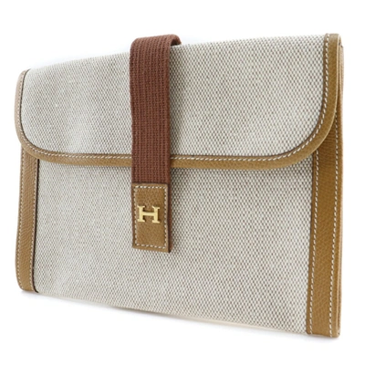 Shop Hermes Hermès Jige Beige Canvas Clutch Bag ()