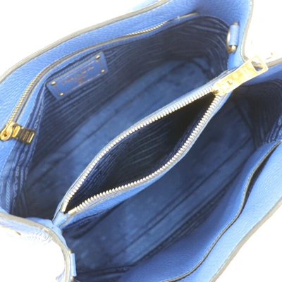 Shop Prada Saffiano Blue Leather Tote Bag ()