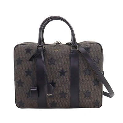 Shop Saint Laurent Brown Leather Briefcase Bag ()