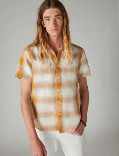 Shop Lucky Brand Men's Linen Plaid Short Sleeve Utility Shirt In Multi