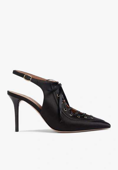 Shop Malone Souliers Alessandra 85 Satin Slingback Pumps In Black