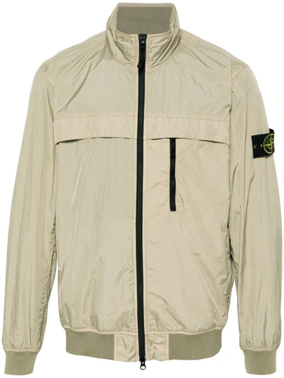 Shop Stone Island Jacket Garment Dyed Crinkle Reps R-ny In Beige