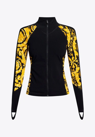Shop Versace Barocco Patterned Zip-up Sweatshirt In Black