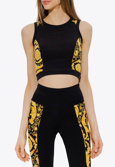 Shop Versace Barocco Patterned Sports Top In Black
