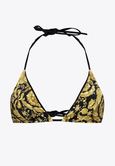 Shop Versace Barocco Bikini Top In Yellow