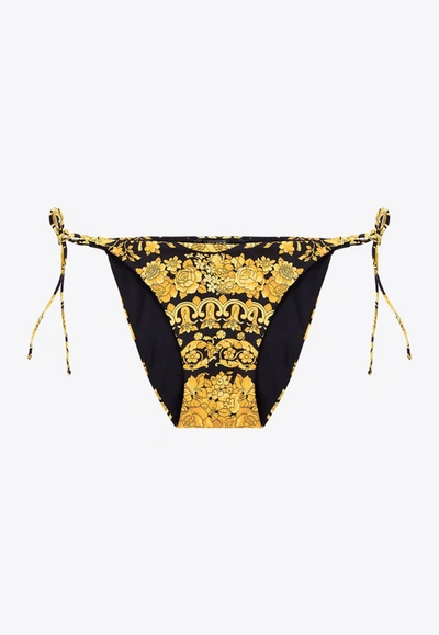 Shop Versace Barocco Bikini Bottoms In Yellow