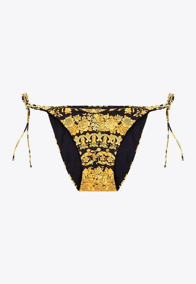 Versace Barocco Print Bikini Bottom In Yellow
