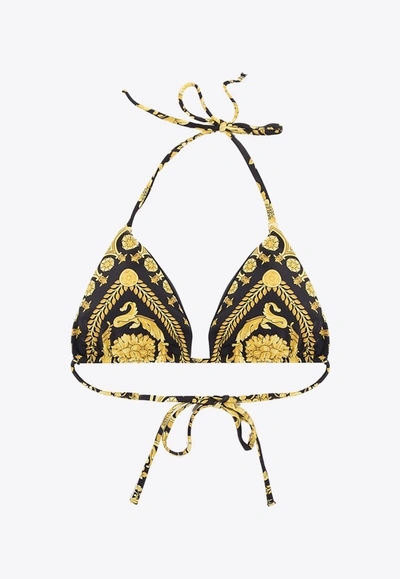 Shop Versace Barocco Bikini Top In Yellow