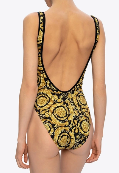 Shop Versace Barocco One-piece Swimsuit In Yellow