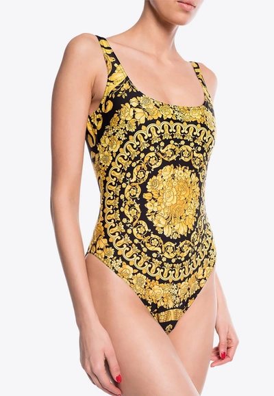 Shop Versace Barocco One-piece Swimsuit In Yellow