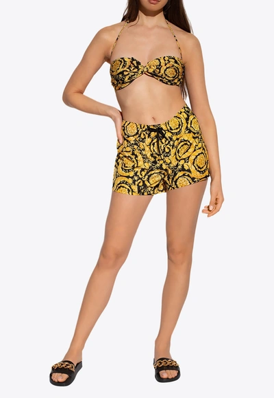 Shop Versace Barocco Swim Shorts In Yellow