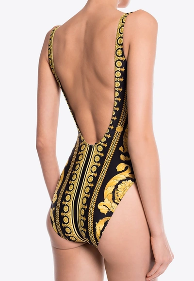 Shop Versace Barocco One-piece Swimsuit In Yellow