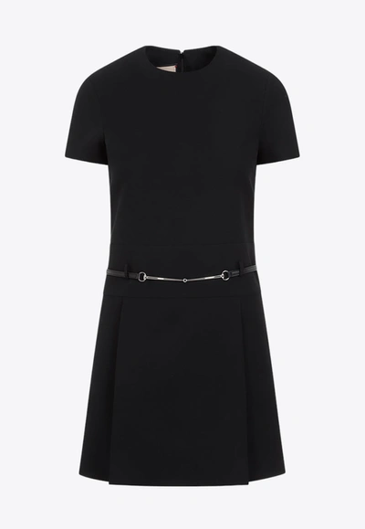 Shop Gucci Belted Mini Dress In Wool And Silk In Black