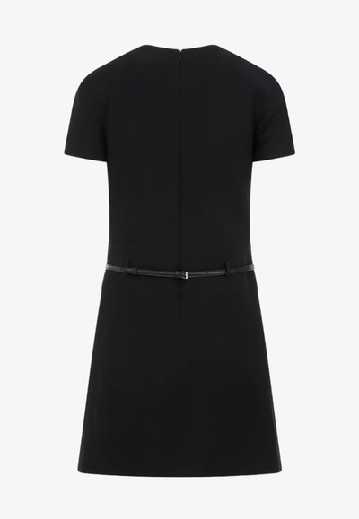 Shop Gucci Belted Mini Dress In Wool And Silk In Black