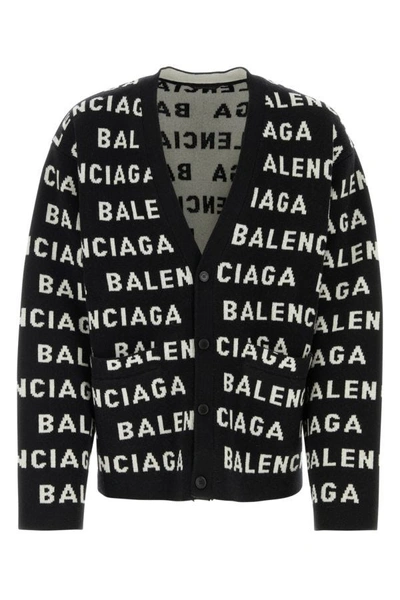 Shop Balenciaga Man Black Wool Blend Cardigan