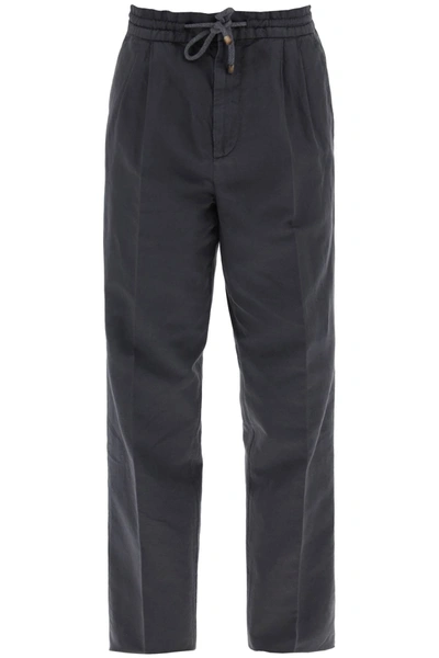 Shop Brunello Cucinelli Linen And Cotton Pants Men In Gray