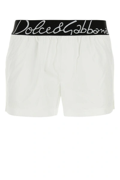 Shop Dolce & Gabbana Man White Polyester Swimming Shorts
