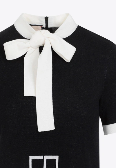 Shop Gucci Bow Wool Knit Mini Dress In Black