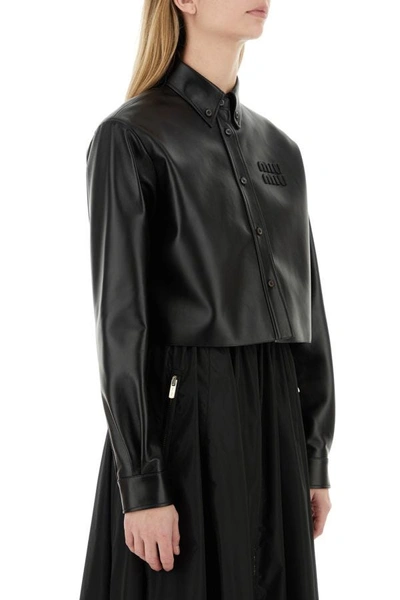 Shop Miu Miu Woman Black Nappa Leather Shirt