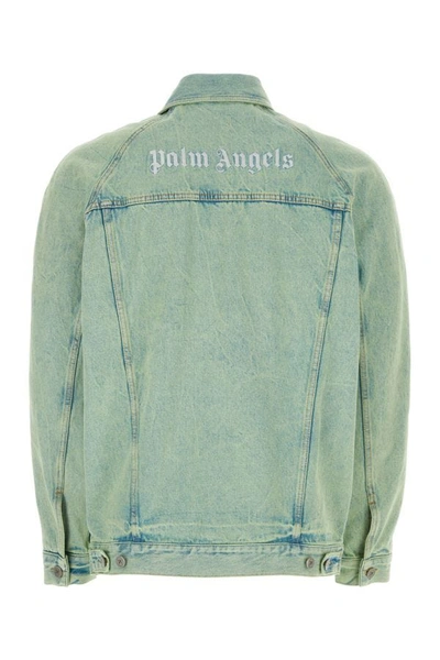 Shop Palm Angels Man Mint Green Denim Jacket