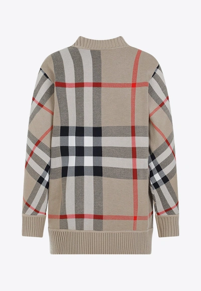 Shop Burberry Caragh Checked Cardigan In Cashmere In Beige