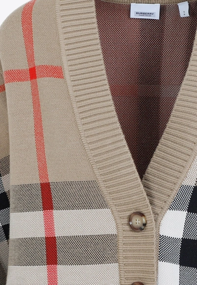 Shop Burberry Caragh Checked Cardigan In Cashmere In Beige