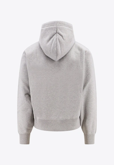 Shop Saint Laurent Cassandre Embroidered Hooded Sweatshirt In Gray