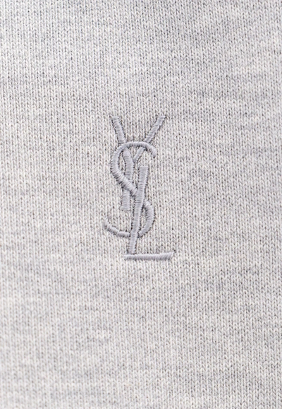 Shop Saint Laurent Cassandre Embroidered Hooded Sweatshirt In Gray