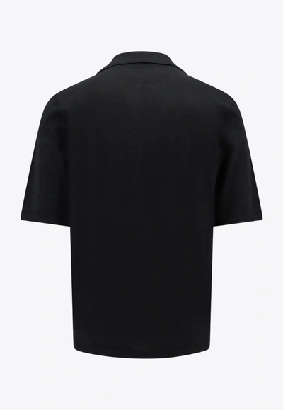 Shop Saint Laurent Cassandre Embroidered Wool Polo T-shirt In Black